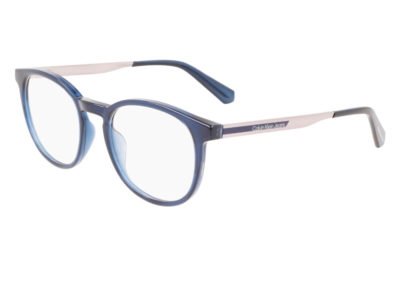 Lunettes Calvin Klein, monture bleue, blanche et grise