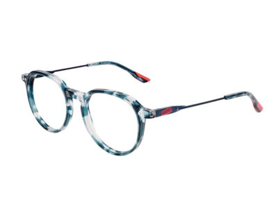 Lunettes Marvel, monture bleue, blanc translucide et métal noir