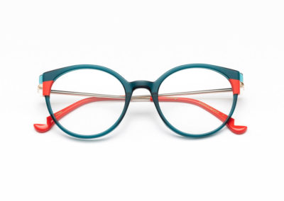 Lunettes Woodys, modèle Luma, bleu et corail